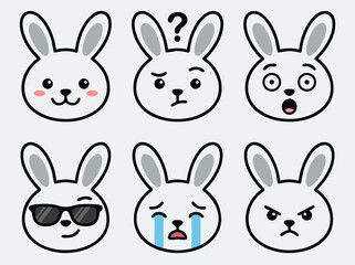 Fototapeta premium Cute Bunny Emoticons Set.