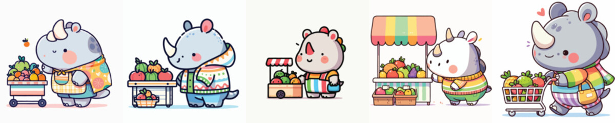 cute rhino vector shopping for fruit © sarah16blakeyxh2