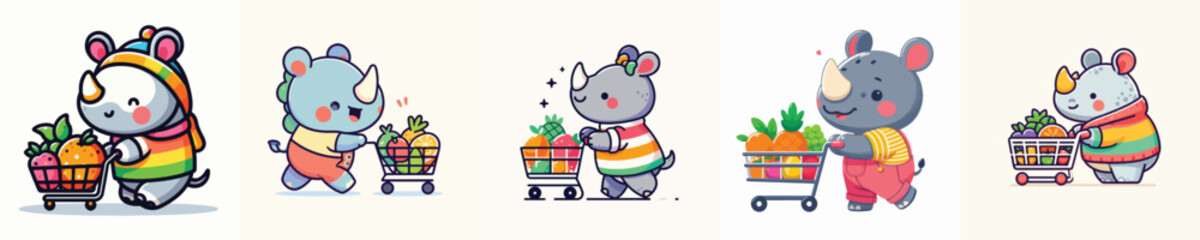 cute rhino vector shopping for fruit © sarah16blakeyxh2