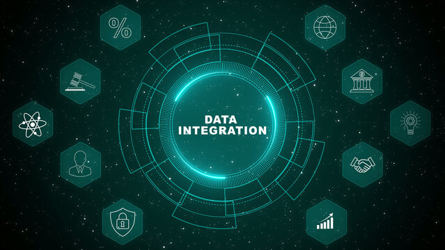 Data integration concept with digital system connectivity and modern database synchronization technology animation background 4k
