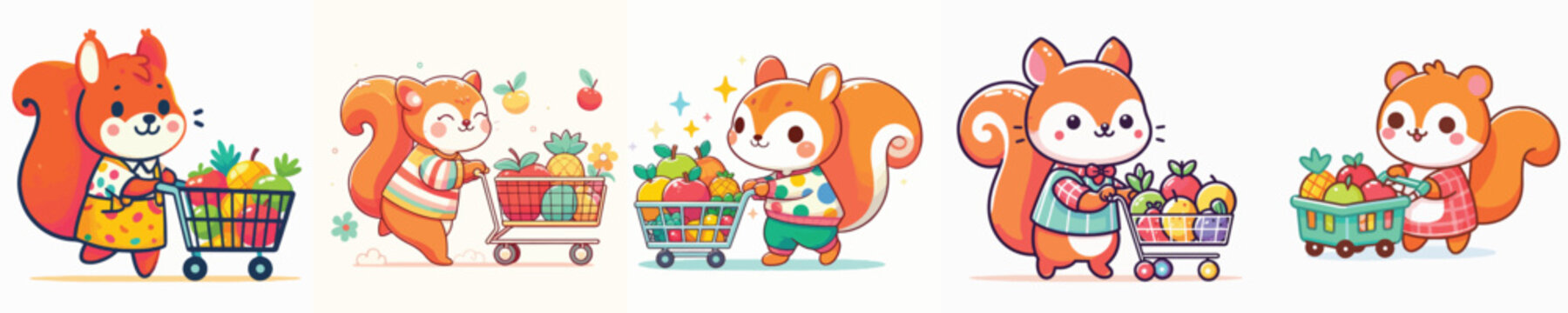 cute squirrel vector shopping for fruit