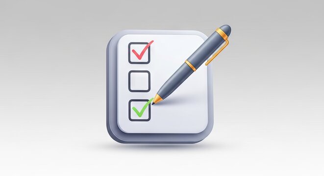 3 d render of checklist with pen for task management and planning