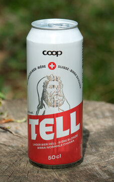 Tell Lager Bier 50cl Dose, eine Coop Eigenmarke hergestellt in der Schweiz, Z&uuml;rich 20 April 2026