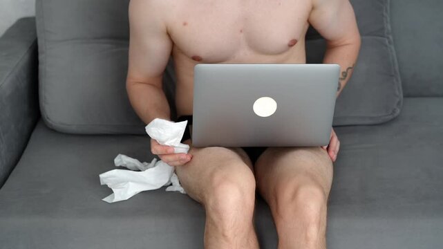 The man will try to satisfy his sexual needs by watching porn.