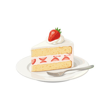 Slice of Layered Strawberry Shortcake with Whipped Cream Topping