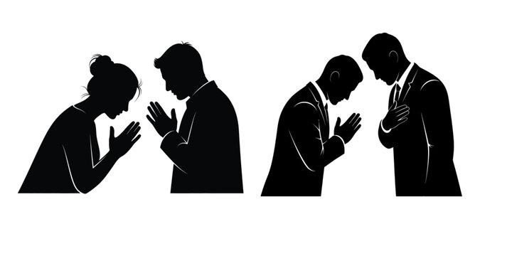 Silhouetted figures in prayer or meditation minimalist design