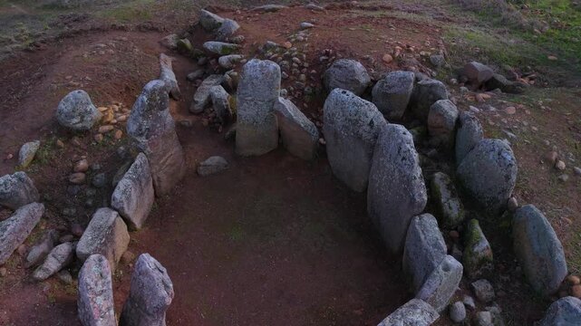 Aerial view from a drone of the Dolmen of Azut&aacute;n or La Jariega near the town of Azut&aacute;n. Province of Toledo. Castile-La Mancha. Spain. Europe