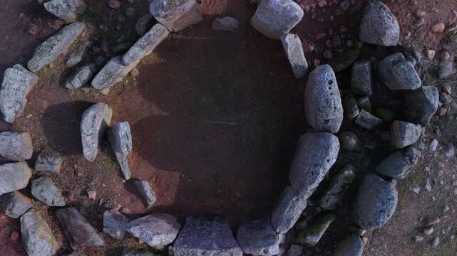 Aerial view from a drone of the Dolmen of Azut&aacute;n or La Jariega near the town of Azut&aacute;n. Province of Toledo. Castile-La Mancha. Spain. Europe
