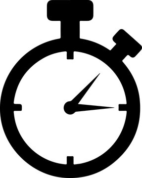 Stopwatch, timer icon, black vector, clock symbol, time measurement