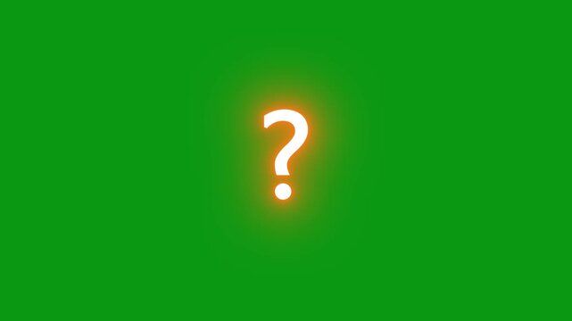 Stylized  confused effect raining question mark animation for quiz or tutorial video. pop up question mark animation, Red color question mark neon bright animation on green screen in 4k video