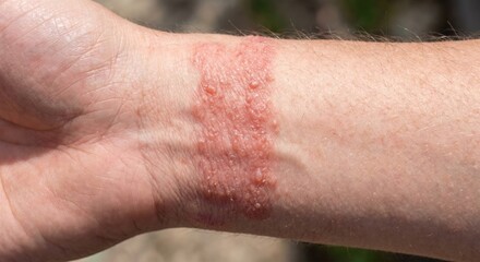 Fototapeta premium Contact dermatitis rash on human wrist from watch band