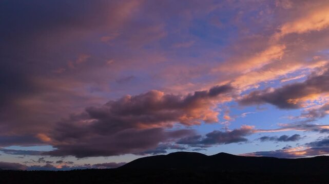Sunset clouds at the Archaeological Site of Ciudad de Vascos (an ancient city of Al-Andalus) in Navalmoralejo, Toledo Province, Castile-La Mancha, Spain, Europe