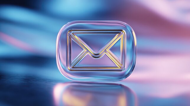 premium 3D Translucent Glass Email Icon on Neon Abstract Background background
