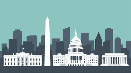 Fototapeta premium Washington D.C. Skyline with Iconic Landmarks Flat Vector Illustration