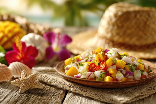 Antiguan conch salad on wooden table