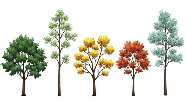 Four trees in different seasons
