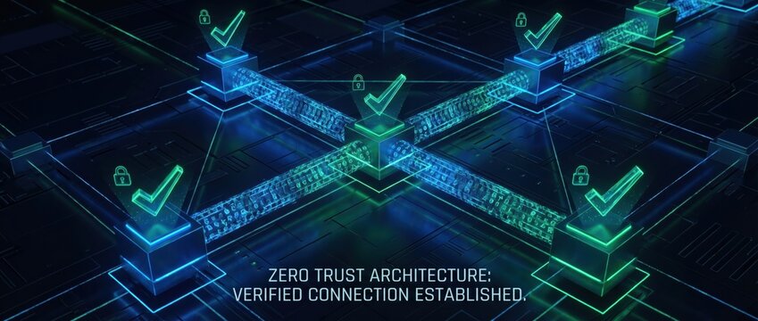 Verified zero trust network architecture with security check marks