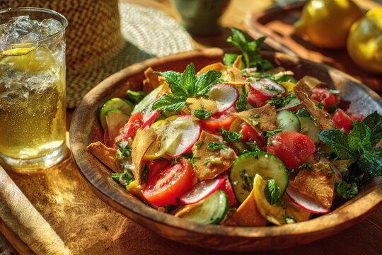Lebanese Fattoush Salad with Iced Lemonade