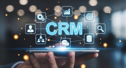 Fototapeta premium CRM customer relationship management on smartphone