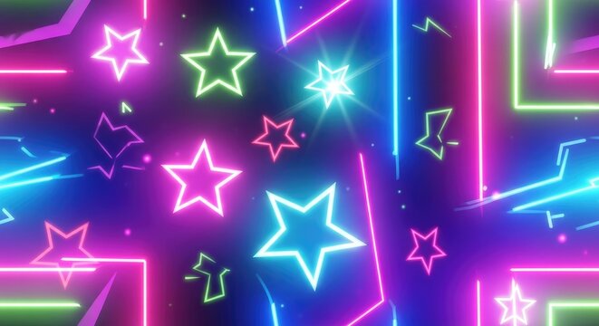 Neon star patterns vibrant abstract background for digital design