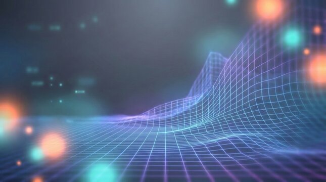 Futuristic digital wireframe mesh with glowing particles conceptualizing big data and artificial intelligence