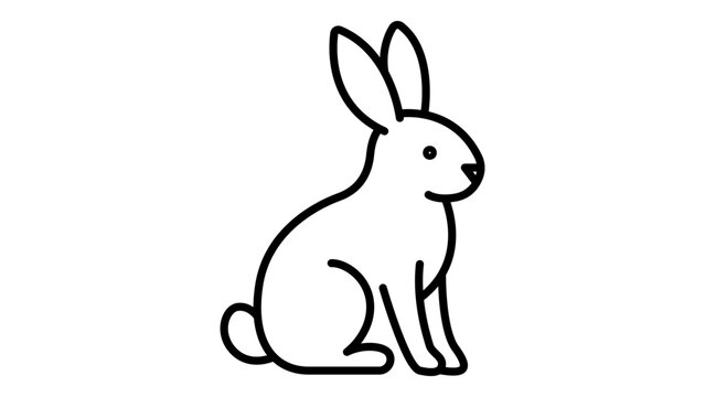 Minimalist black line vector icon of a sitting rabbit or bunny on a white background. This hand-drawn illustration features an editable stroke for customizable line weight and easy scalability.