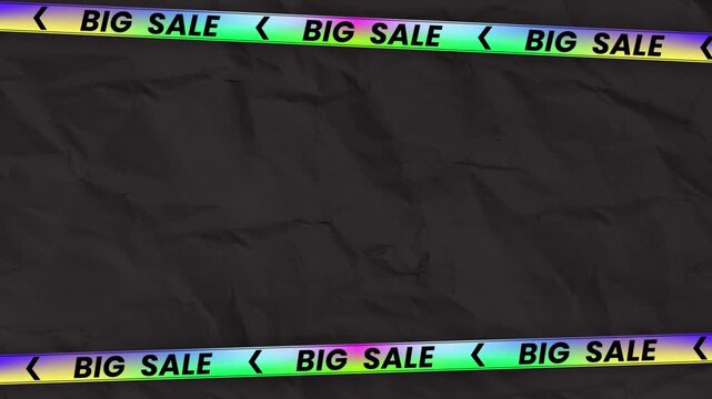 Big Sale Holographic Frame Animated Loop &ndash; Neon Rainbow Scrolling Ribbon Border Motion Graphics Horizontal Video Template for Retail Promotion