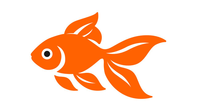 A modern flat vector icon illustration of a single orange goldfish with flowing fins and a minimalist design, isolated on a white background for clean graphic design and branding projects.