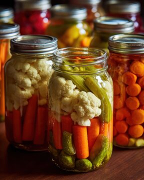 Pickled Vegetables In Glass Jars
