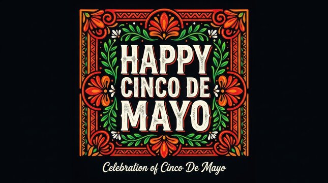 Happy Cinco de Mayo celebration with traditional Mexican floral border and text