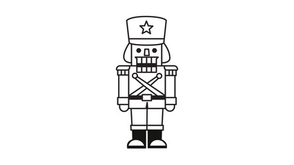 Nutcracker Toy Soldier Minimalist Black Line Vector Icon on White Background; Hand-Traced Illustration with Editable Stroke and Adjustable Line Weight for Christmas Holiday Design Projects.