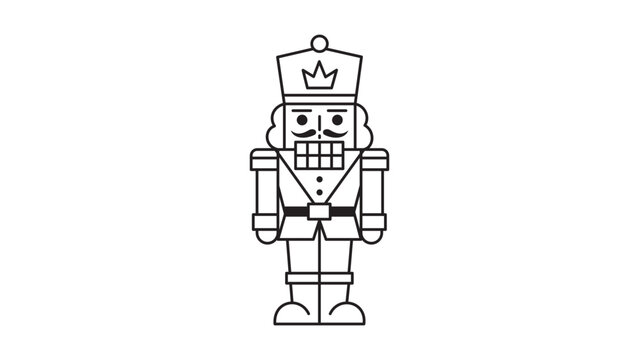 Minimalist Nutcracker Toy Soldier Editable Stroke Vector Icon. Clean black line illustration of a traditional Christmas holiday figure on a white background for festive seasonal design projects.