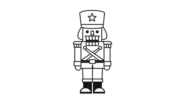 Nutcracker Toy Soldier Minimalist Black Line Vector Icon on White Background; Hand-Traced Illustration with Editable Stroke and Adjustable Line Weight for Christmas Holiday Design Projects.