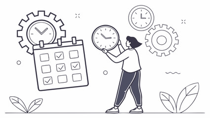 Obraz premium Person Organizing Tasks on Digital Planner, Productivity, Time Management and Task Management Concept, Pure Vector Illustration 