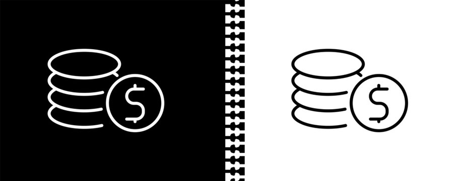 dollar coins stack UI outline icon in black and white mode - business collection. 