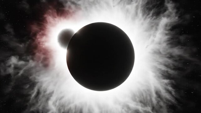 Solar eclipse with corona and sun.