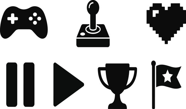A set of gaming icons on transparent background