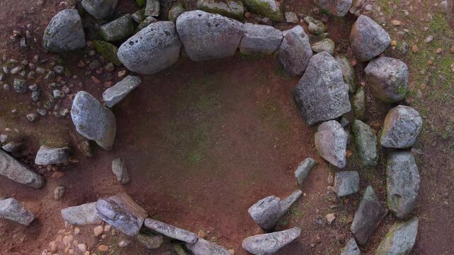 Aerial view from a drone of the Dolmen of Azut&aacute;n or La Jariega near the town of Azut&aacute;n. Province of Toledo. Castile-La Mancha. Spain. Europe