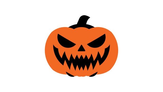 Scary Halloween Jack-o'-lantern Pumpkin Vector Illustration with Sharp Teeth and Evil Grin, Flat Design Icon Isolated on White Background for Spooky Holiday Decorations and Graphic Design Projects