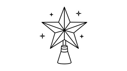 Minimalist Black Line Vector Icon of a Star Tree Topper on White Background, Featuring a Five-Pointed Star Ornament for Christmas Decoration with Editable Stroke and Scalable Outline Design. © MDRasel