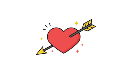 Red Valentine Heart Pierced by Cupid's Arrow, Modern Flat Vector Icon Illustration with Editable Stroke. Ideal for Romance, Love, Wedding, and Anniversary Designs. Scalable Graphic on White. © MDRasel