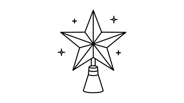 Minimalist Black Line Vector Icon of a Star Tree Topper on White Background, Featuring a Five-Pointed Star Ornament for Christmas Decoration with Editable Stroke and Scalable Outline Design.