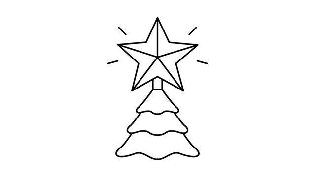 Christmas Tree Topper Star Vector Icon Illustration with Editable Stroke. A Minimalist Black Line Art Design of a Five-Point Star on Top of a Stylized Pine Tree for Holiday Decor and Winter Season.