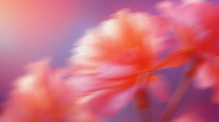 Floral motion blur featuring soft pink and orange flowers against a gradient background with subtle hues of purple and blue creating an abstract, dreamy effect