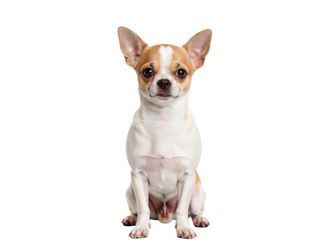 Small Chihuahua Sitting Upright in Studio Setting with Alert Expression