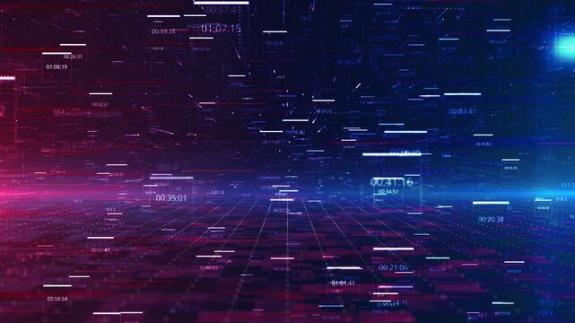 Abstract animation data panels, numbers, light streaks moving futuristic grid space. for big data analytics, cyber technology, information processing, digital interface, and innovation visualization.