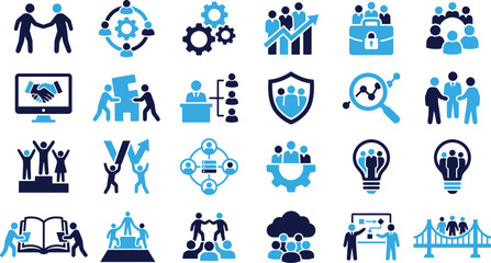 Fototapeta premium Business and teamwork icons representing collaboration growth and success symbols.
