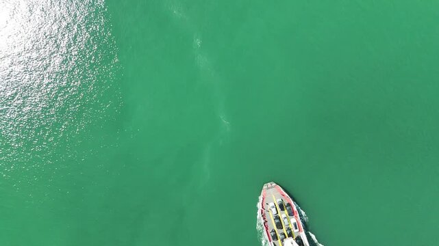 Aerial Top Down View of Car Ferry Sailing on Lake Constance Bodensee, Drone Shot from Above