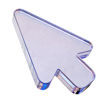 Glass mouse cursor arrow 3D icon. Glossy cursor icon.	