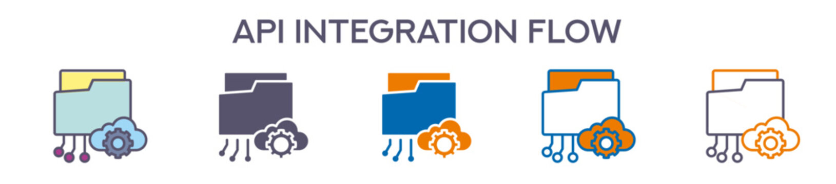 Api Integration Flow Element For Design Graphic - Multi Styles. Vector Illustration Of Two Colored And Black. Multiple Icons Designs Can Be Used For Mobile, Ui, Web 
